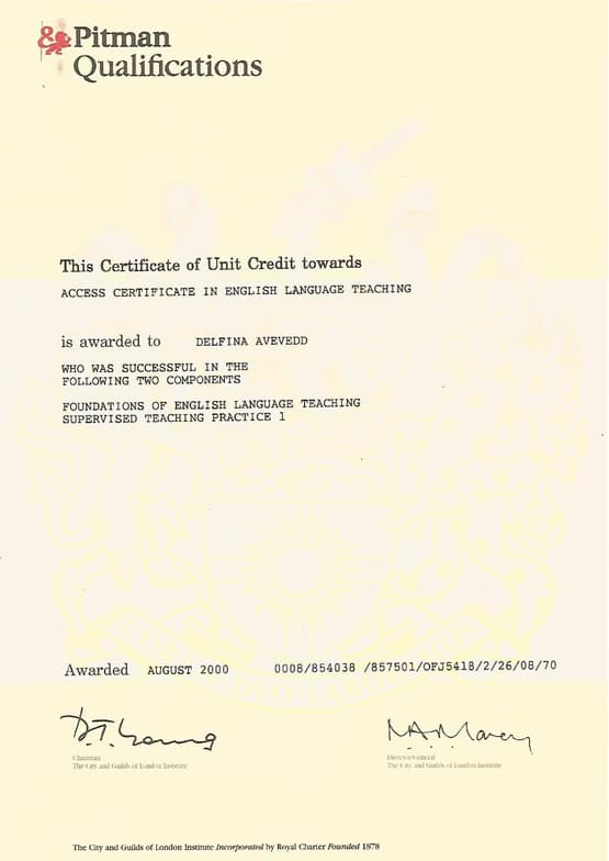 Verified degree or teaching certification of Delfina  