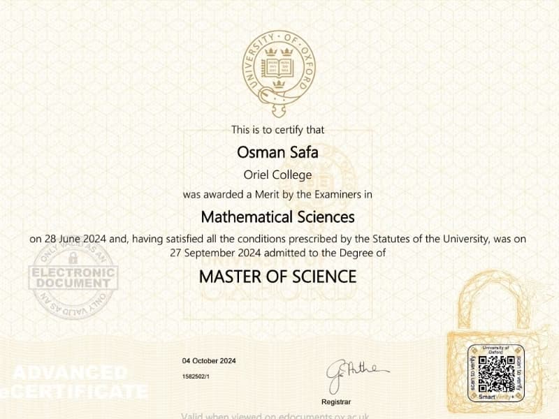 Verified degree or teaching certification of Osman 