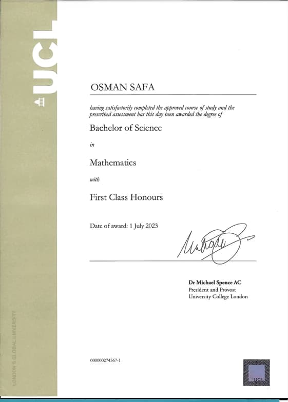 Verified degree or teaching certification of Osman 