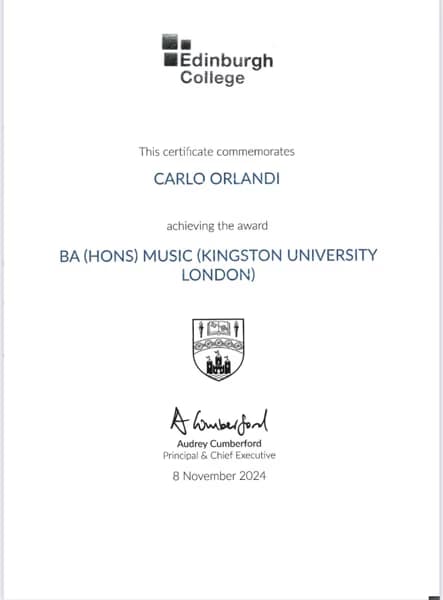 Verified degree or teaching certification of Carlo 