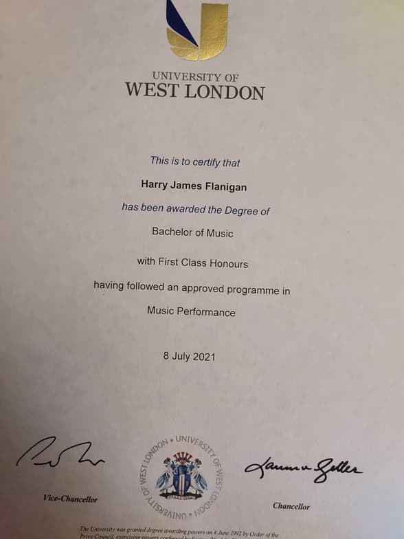 Verified degree or teaching certification of Harry 