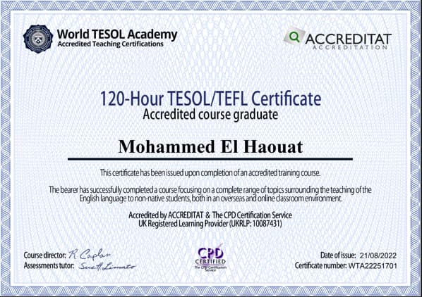 Verified degree or teaching certification of Mohammed 