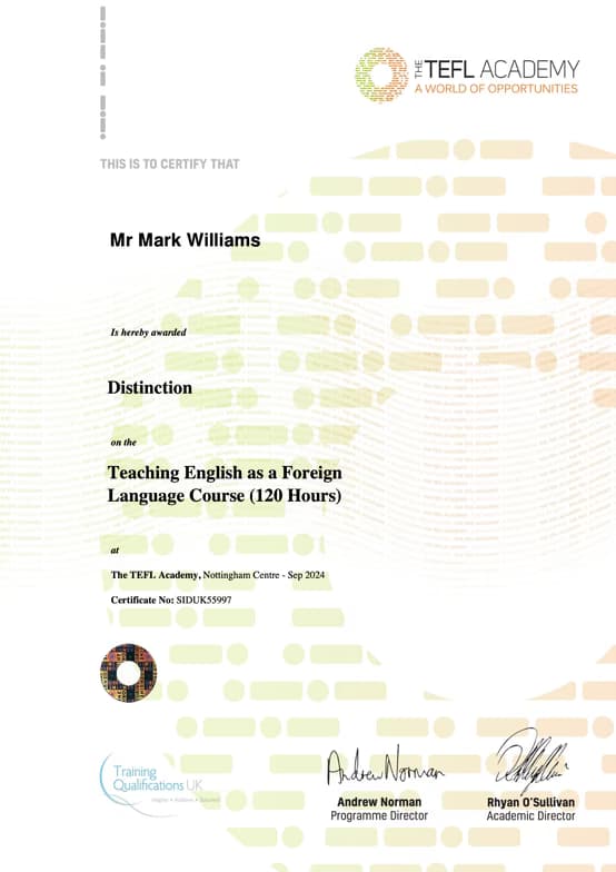 Verified degree or teaching certification of Mark 