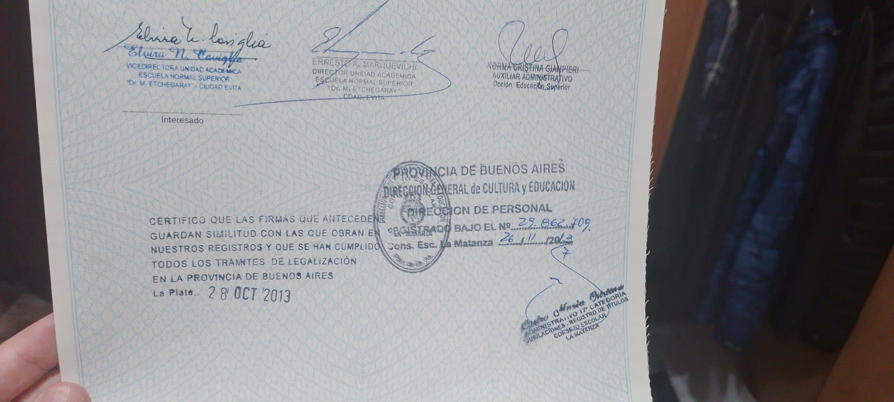 Verified degree or teaching certification of Pablo