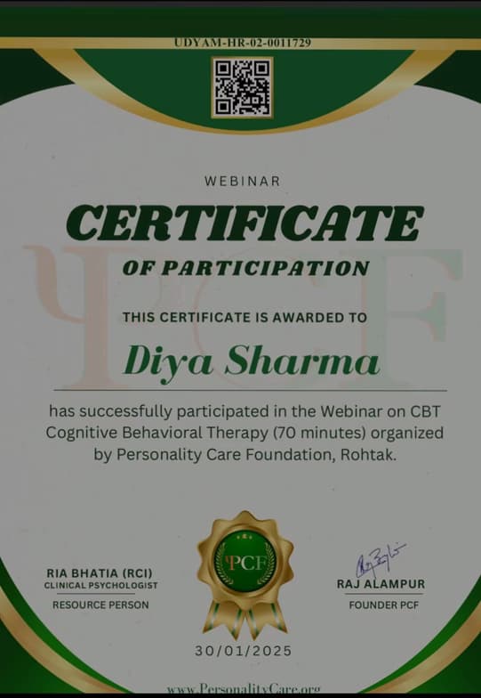 Verified degree or teaching certification of Diya  