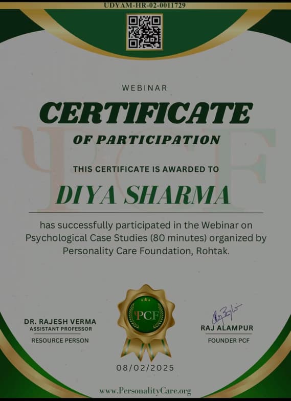 Verified degree or teaching certification of Diya  
