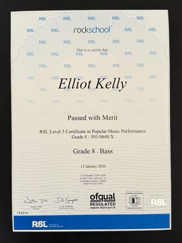 Verified degree or teaching certification of Elliot 