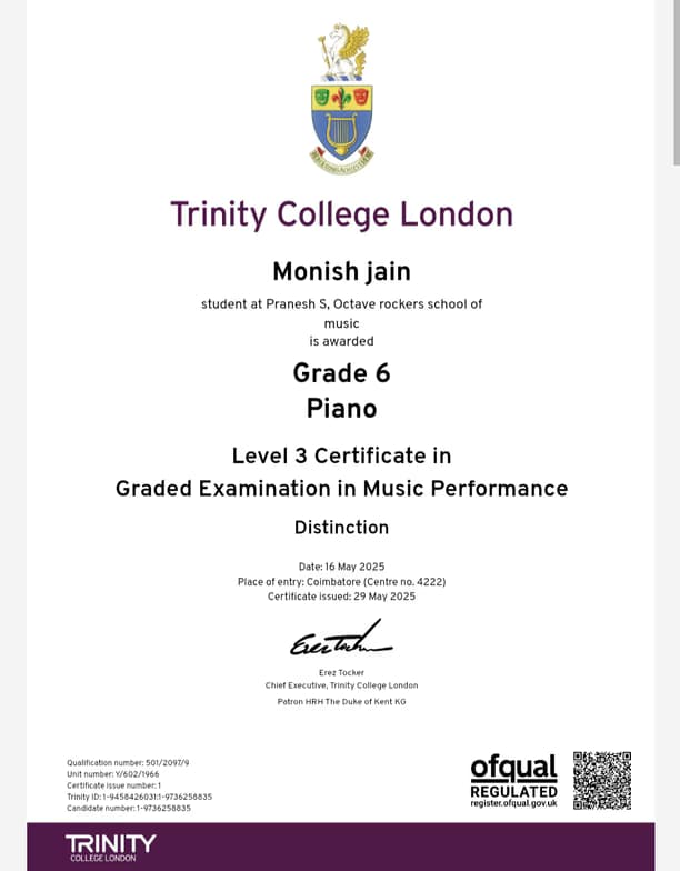 Verified degree or teaching certification of Monish 