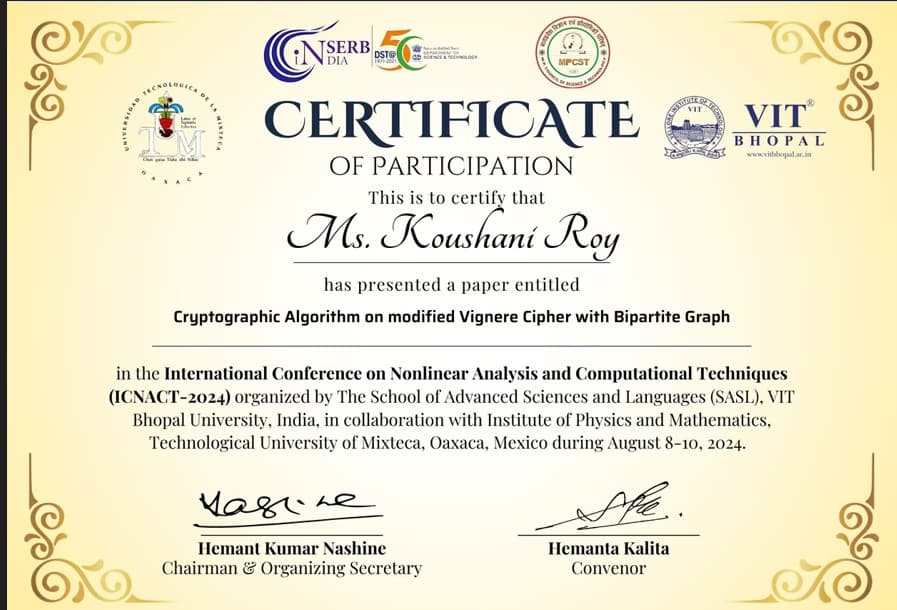 Verified degree or teaching certification of Koushani 