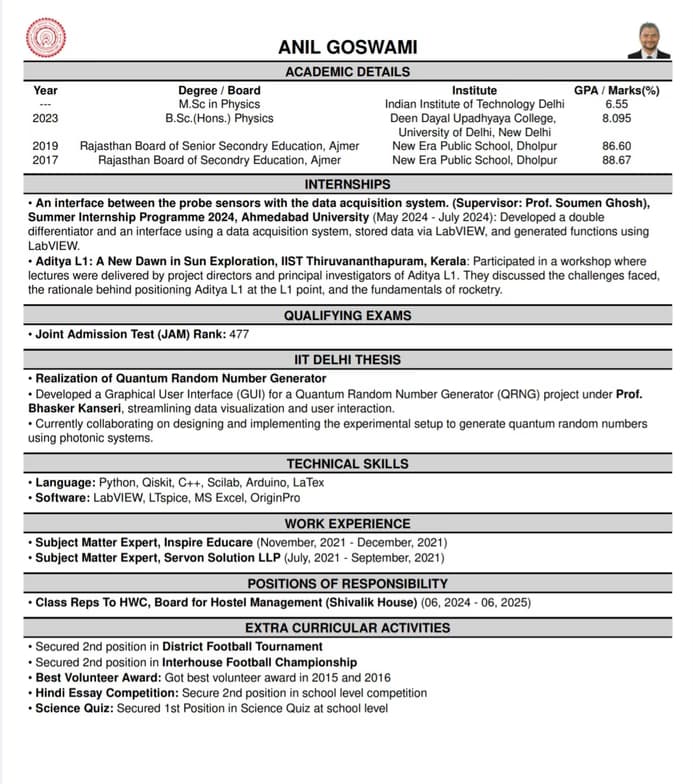 Verified degree or teaching certification of Anil