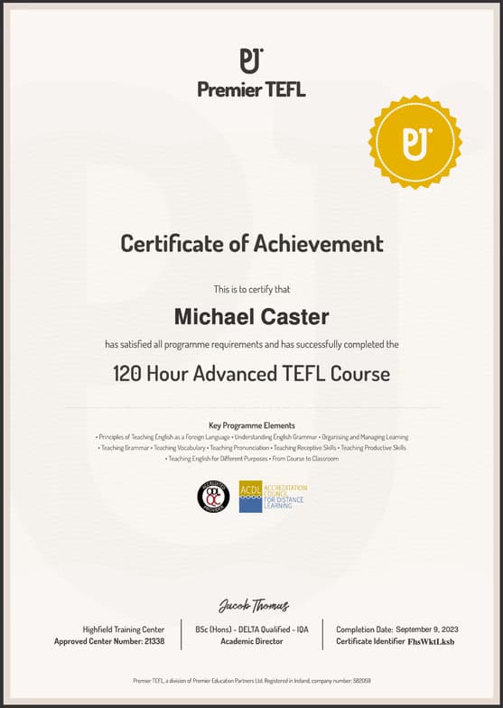 Verified degree or teaching certification of Michael