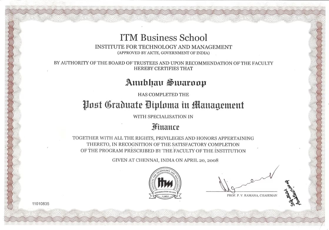 Verified degree or teaching certification of Anubhav  