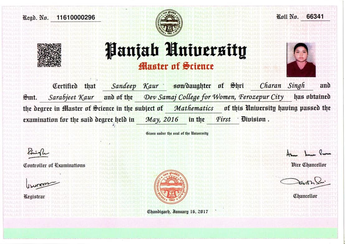 Verified degree or teaching certification of Sandeep