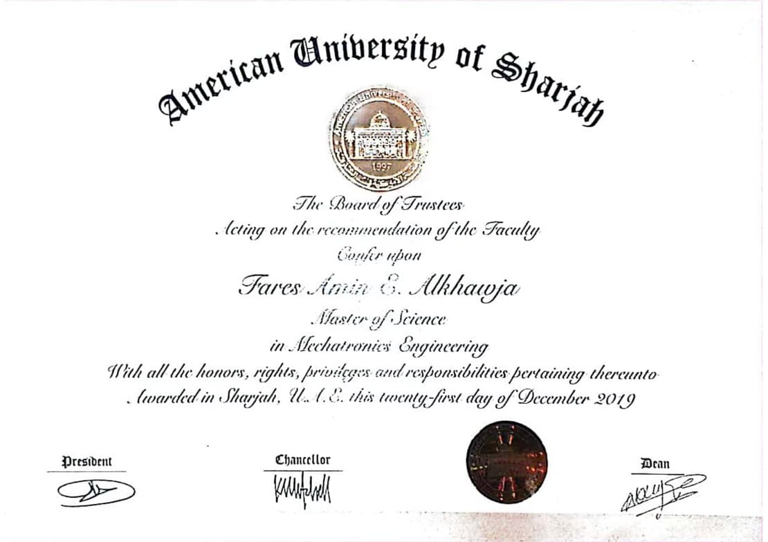 Verified degree or teaching certification of Fares