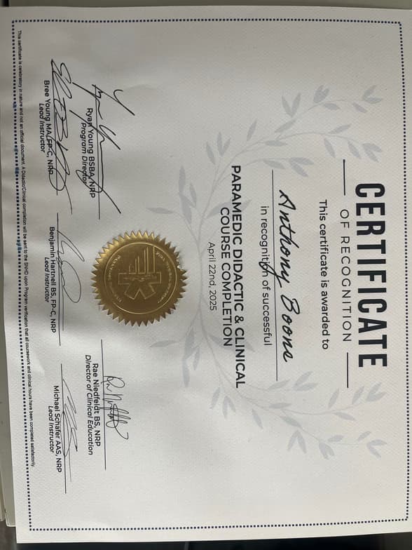 Verified degree or teaching certification of Anthony