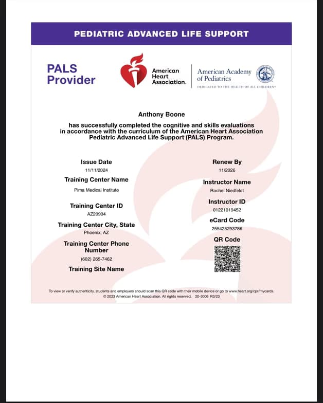 Verified degree or teaching certification of Anthony