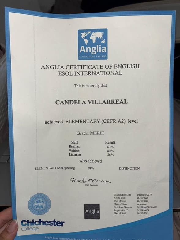 Verified degree or teaching certification of Candela 