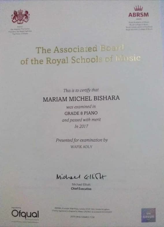 Verified degree or teaching certification of Mariam