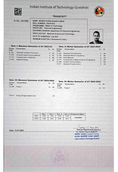 Verified degree or teaching certification of Purna Anand Kumar 