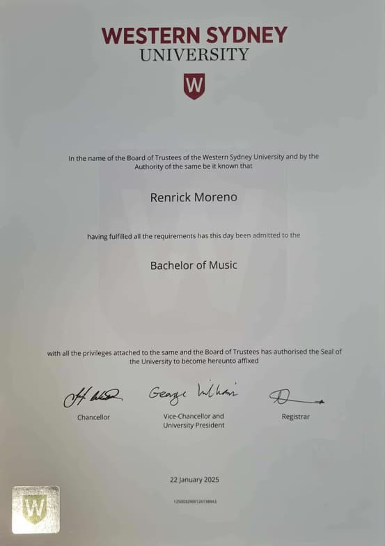 Verified degree or teaching certification of Renrick 