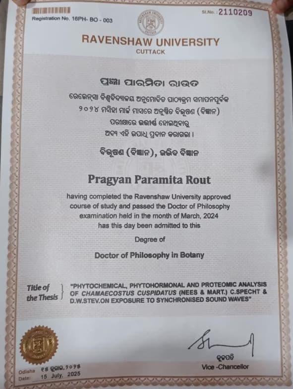 Verified degree or teaching certification of Pragyan Paramita  