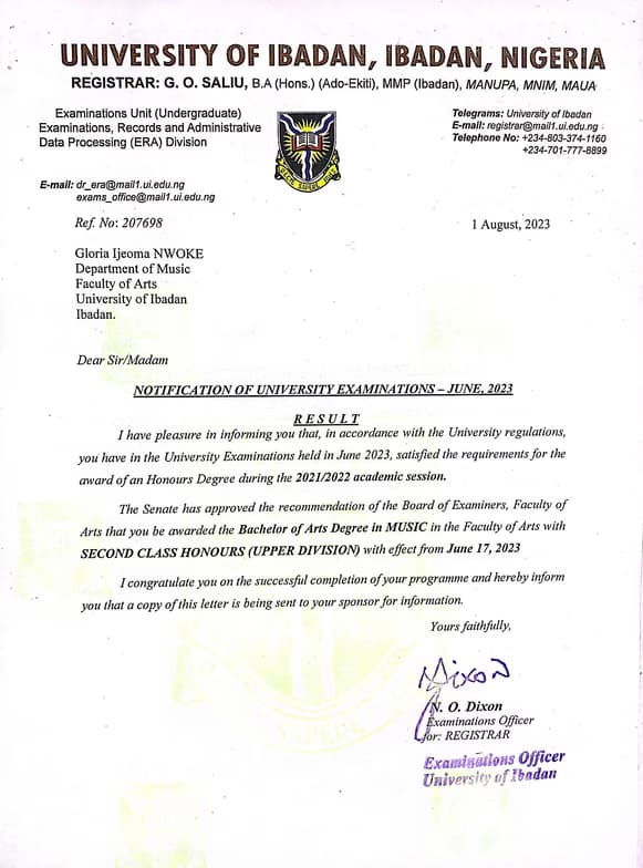 Verified degree or teaching certification of Gloria