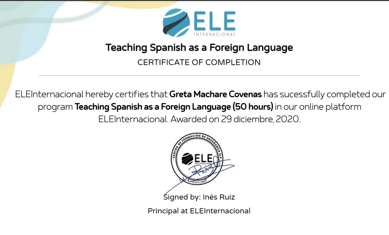 Verified degree or teaching certification of Greta 