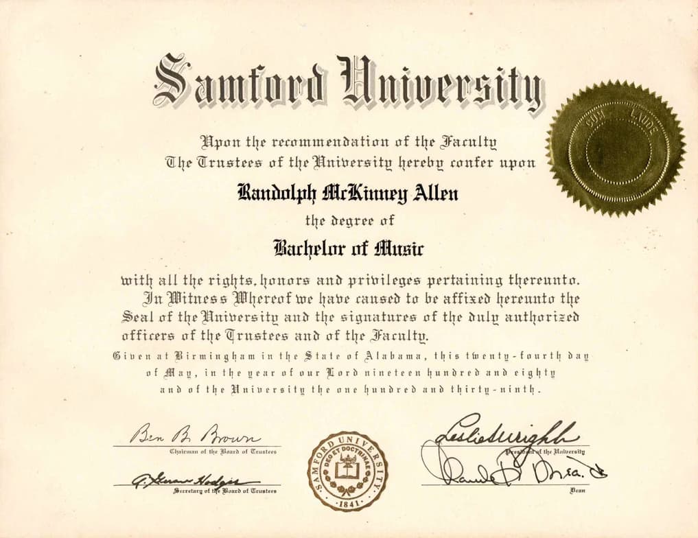 Verified degree or teaching certification of Randy 