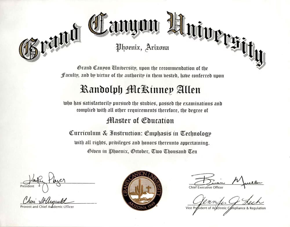 Verified degree or teaching certification of Randy 