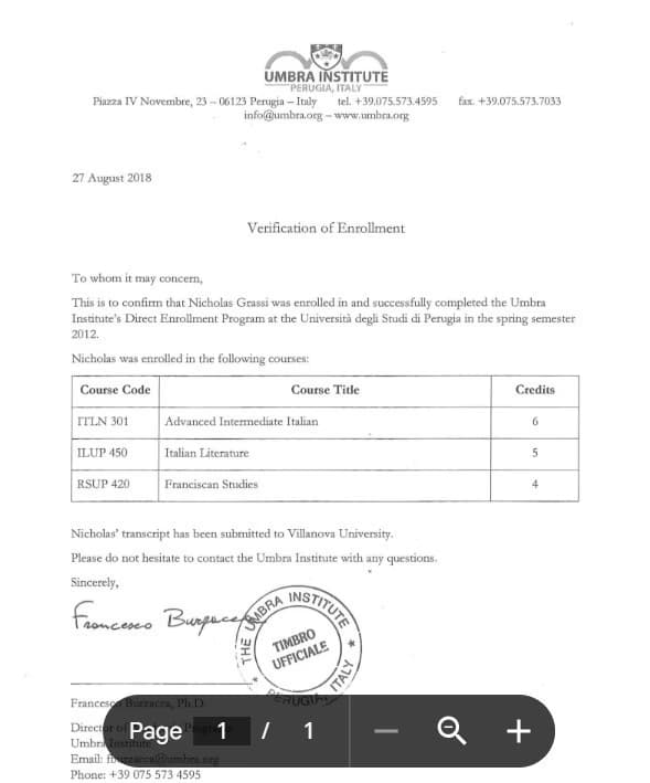 Verified degree or teaching certification of Nick 