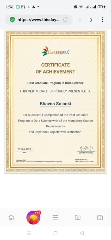 Verified degree or teaching certification of BHAVNA 