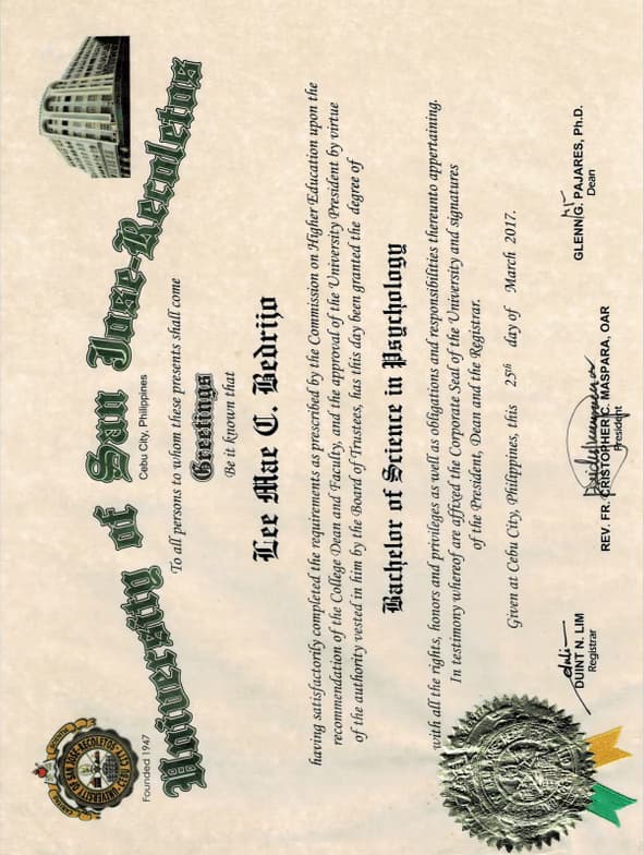 Verified degree or teaching certification of Lee Mae