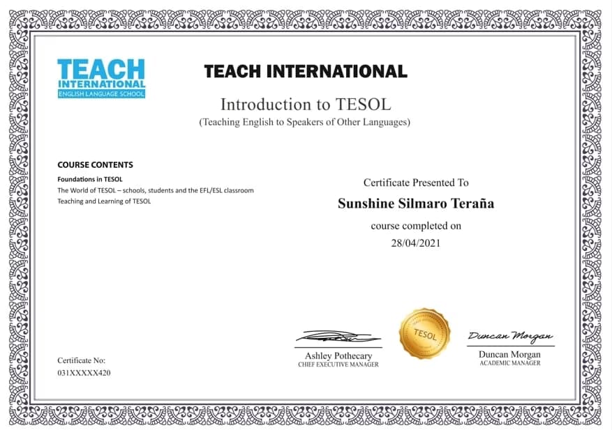 Verified degree or teaching certification of Sunshine 
