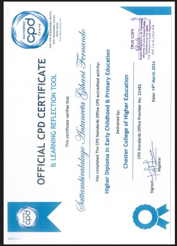 Verified degree or teaching certification of Antaneeta  