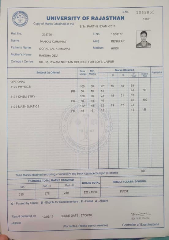 Verified degree or teaching certification of Pankaj 