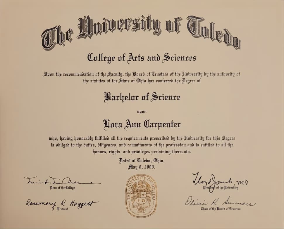 Verified degree or teaching certification of L. 