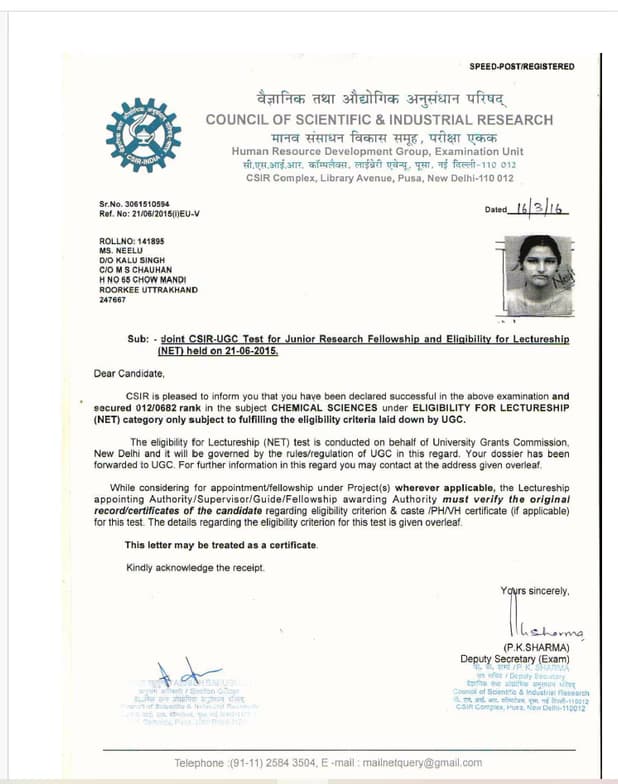 Verified degree or teaching certification of Dr Neelu 