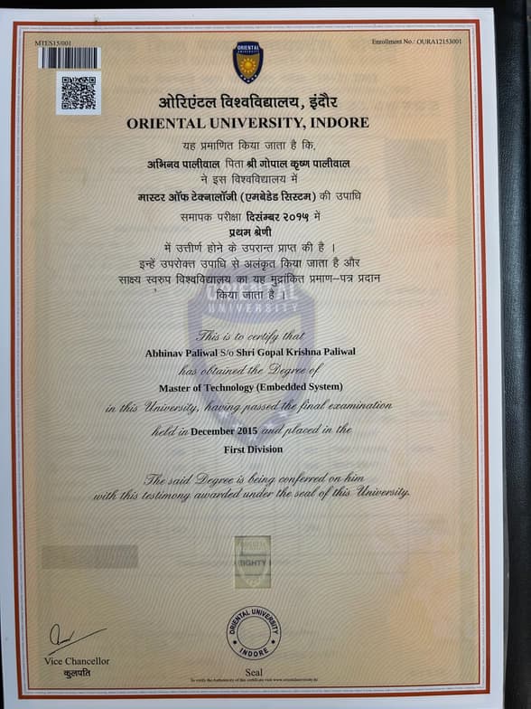 Verified degree or teaching certification of abhinav 