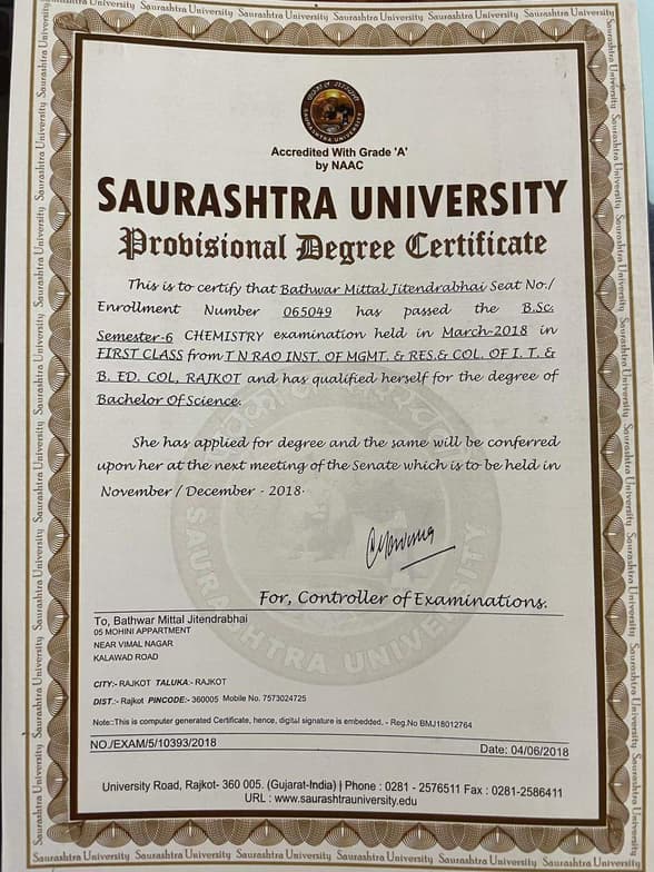 Verified degree or teaching certification of Mittal