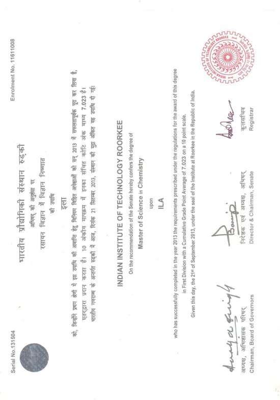 Verified degree or teaching certification of ILA 