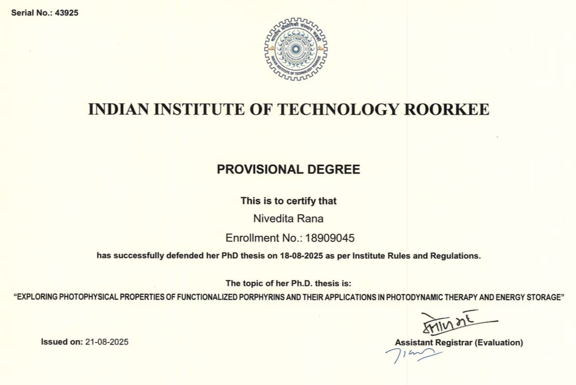Verified degree or teaching certification of Nivedita 