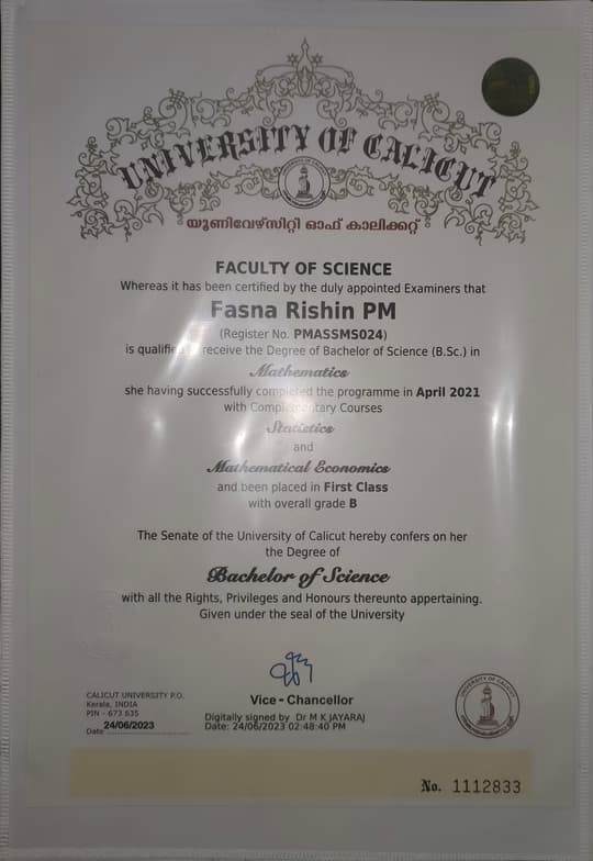 Verified degree or teaching certification of Fasna  