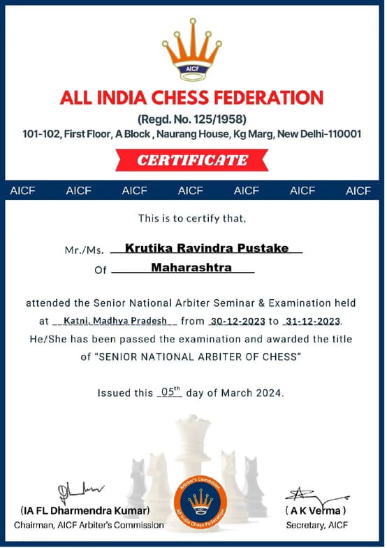 Verified degree or teaching certification of Krutika 