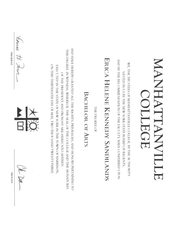 Verified degree or teaching certification of Erica 