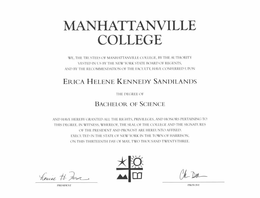 Verified degree or teaching certification of Erica 