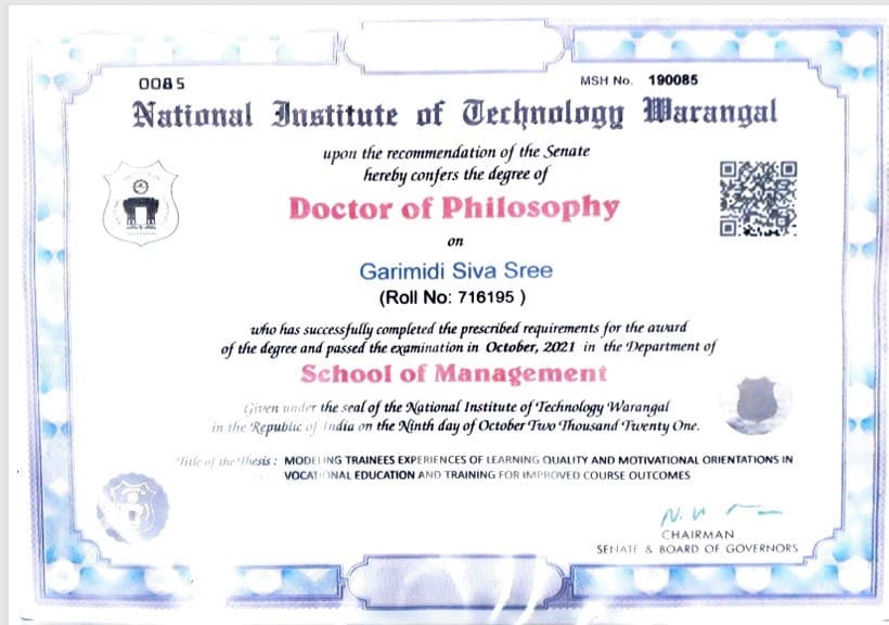 Verified degree or teaching certification of Garimidi