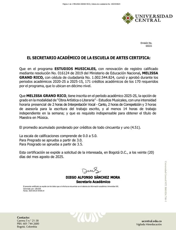 Verified degree or teaching certification of Melissa