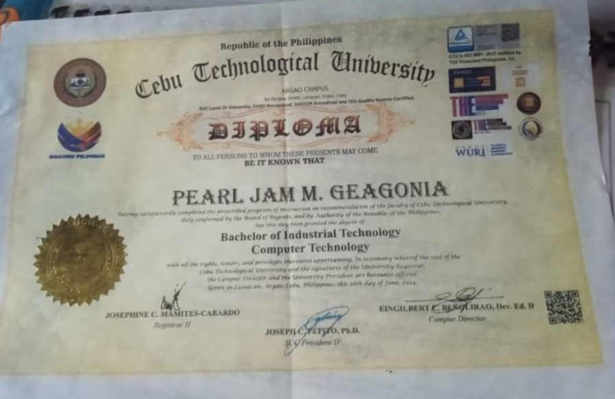 Verified degree or teaching certification of Pearl Jam 