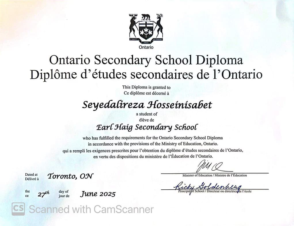 Verified degree or teaching certification of Alireza 