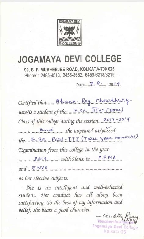 Verified degree or teaching certification of Ahana 